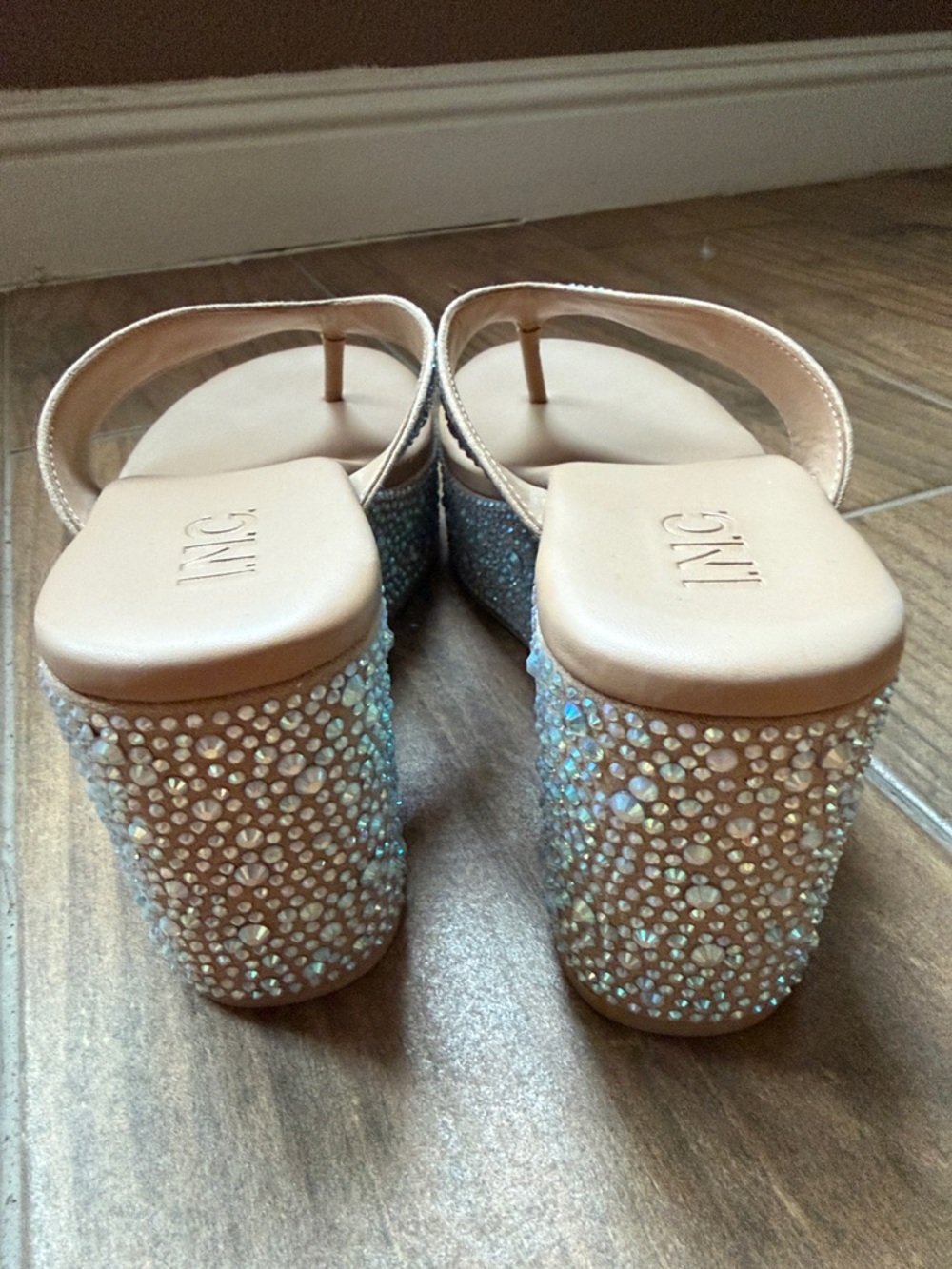 INC International Concepts Nude Crystal Embellished Wedge Sandals - Picture 7 of 11